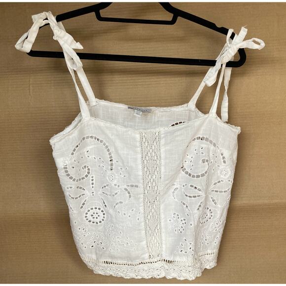 TOPSHOP Top Shop white cotton embroidered crop top tie boho gypsy size 8 cotton - Picture 1 of 9